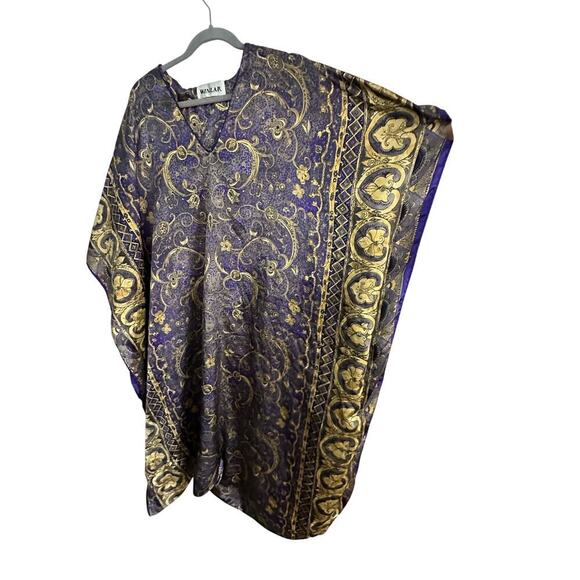 Winlar Women's Purple Gold V-Neck Satin Kaftan Nightgown swim coverup One Size - Picture 3 of 4